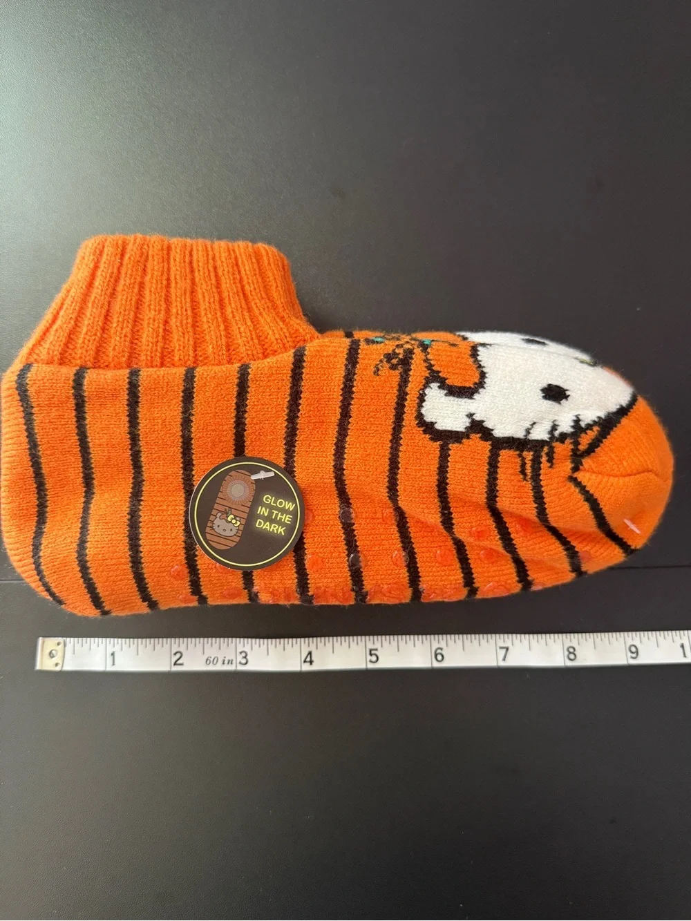 Hello Kitty Halloween Orange Striped Slipper Socks Glow in Dark Fits Women 5-9